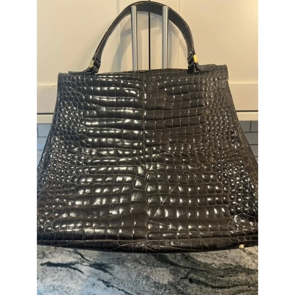 Vintage Calbert Italy Crocodile Belly Handbag Brown Cocco Bidente Turnlock FLAW